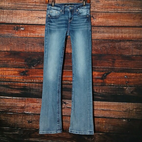 Stella In Dreams Jeans 5 27 Mid Rise Boot Cut Embellished Blue Denim Stretch - Picture 2 of 11